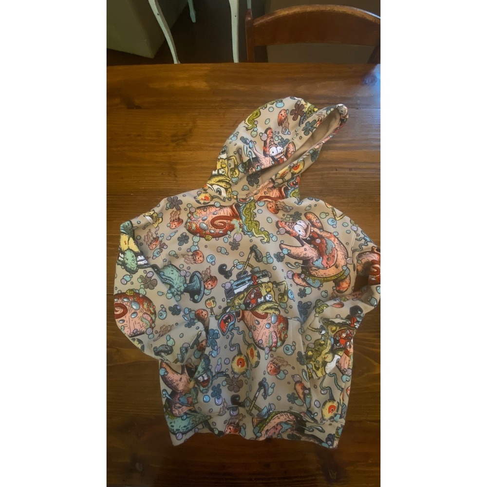 H&M SpongeBob SquarePants Hoodie Boys 10-12Y Tan Crazy Fun Print Pullover NICE!!